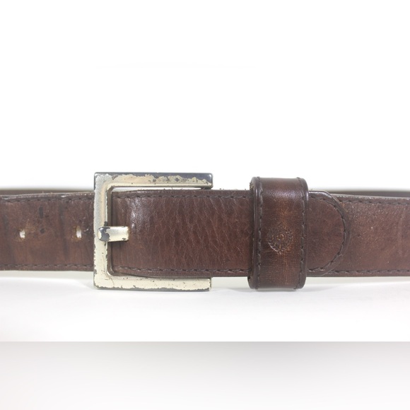 Vintage Distressed Brown Leather Belt Silver Buckle Worn In Work Jeans Belt - Picture 2 of 8